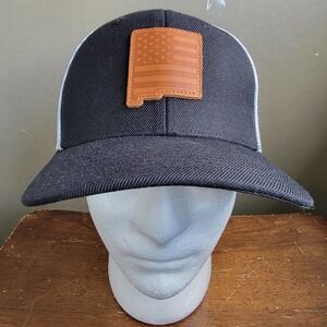 Local Crowns New Mexico Hat Leather Patch Stars & Stripes Trucker‎ Style Black